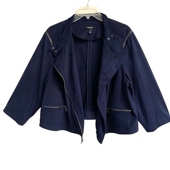 Torrid blue faux suede zippered bomber jacket 3X - Picture 2 of 7